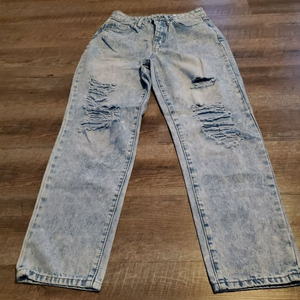RUE 21 Juniors Size 10 Light Stone Wash Ripped/Distressed Jeans Denim